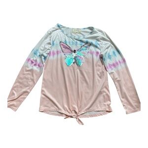 Btween Sequin Butterfly Tie-Dye Long Sleeve Top, Girls, Size L (10-12)